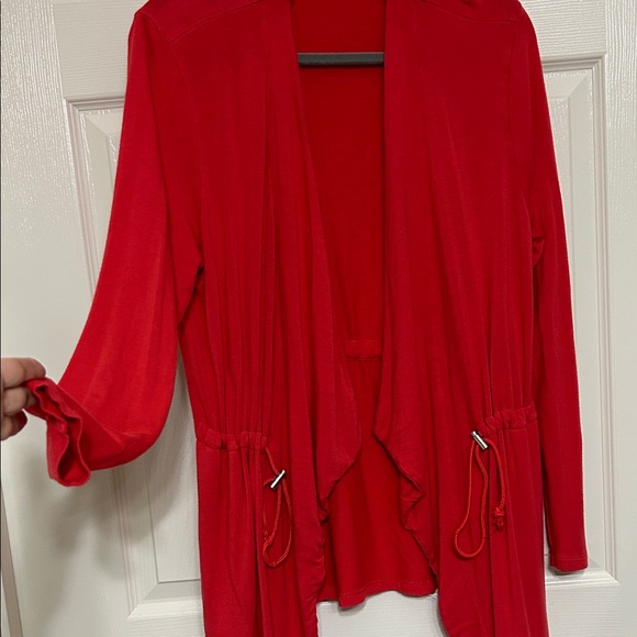 Susan Graver Sweaters - Susan Graver Red Open Cardigan Vibrant Color Waterfall Opening, Oversized Med